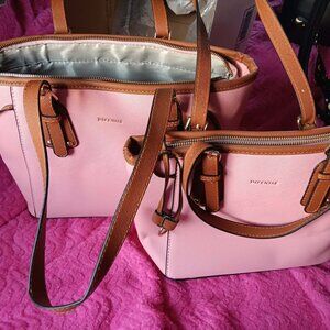 Amazon Brand 2 Piece Shoulder Tote Bags Pink Zipper Faux Leather